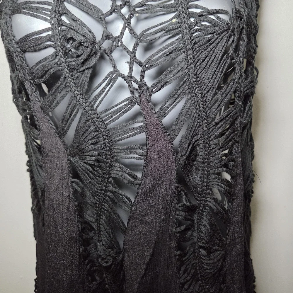 Black‎ Crochet Macrame Festival Vest Boho Witchy Beach Cover Up Top One Size